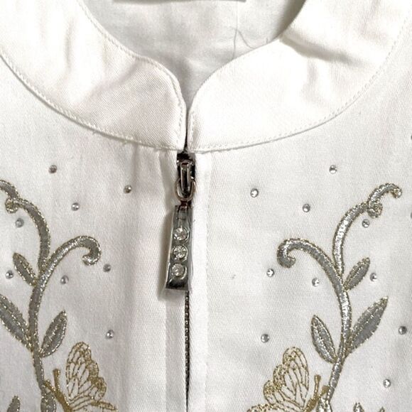NWT! Quacker Factory White Full Zip Embroidered and Bling Jacket - Picture 5 of 12